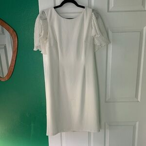 Size 14, New Glamour Ivory Midi Dress with Ruffled Sleeves